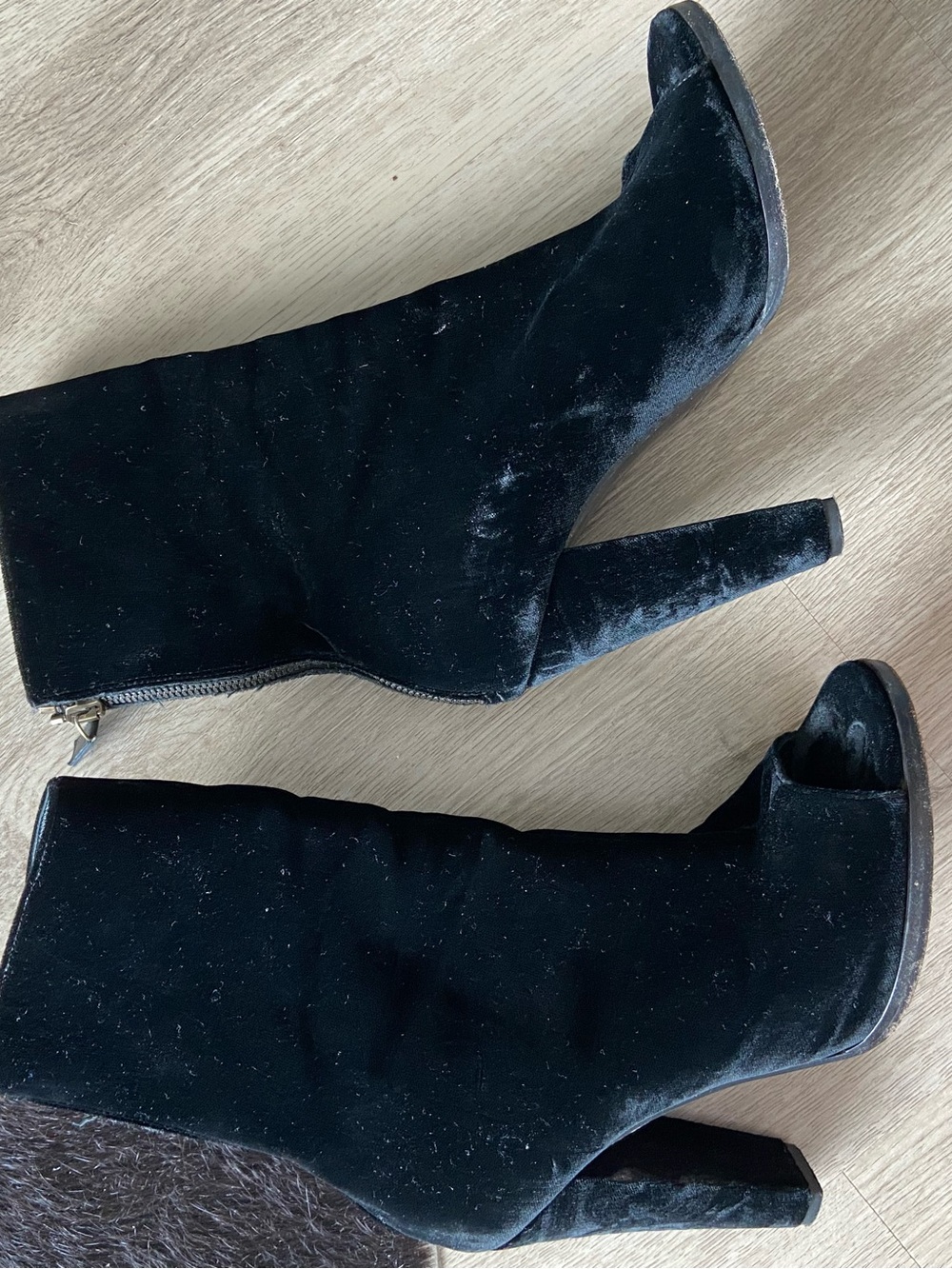 Balmain Black Velvet open toe Mid-Calf Boots